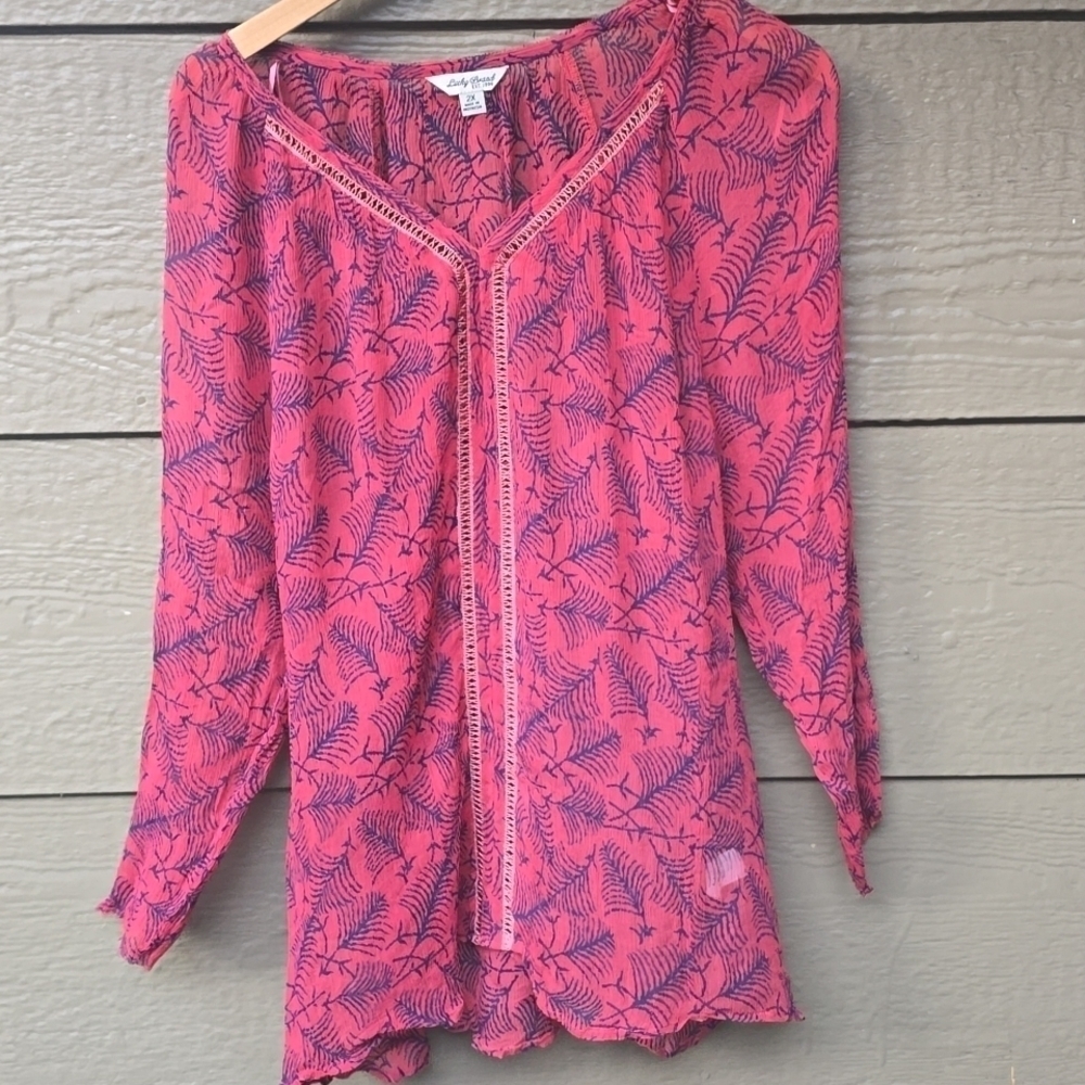 Lucky Brand Sheer Chiffon Floral Print Blouse 2x